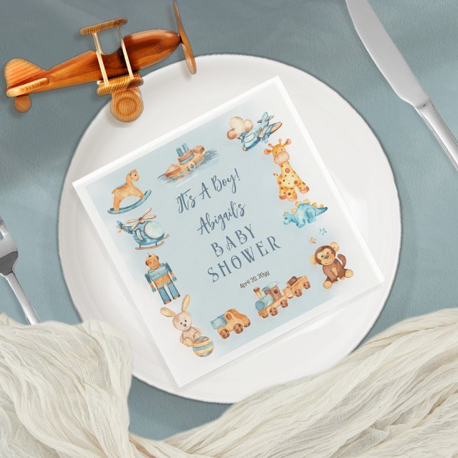 It's A Boy Wooden | Stuffed Toys Baby Shower Napkin (Creator Uploaded)