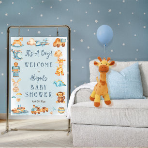 It's A Boy Wooden Stuffed Toys Baby Shower Poster