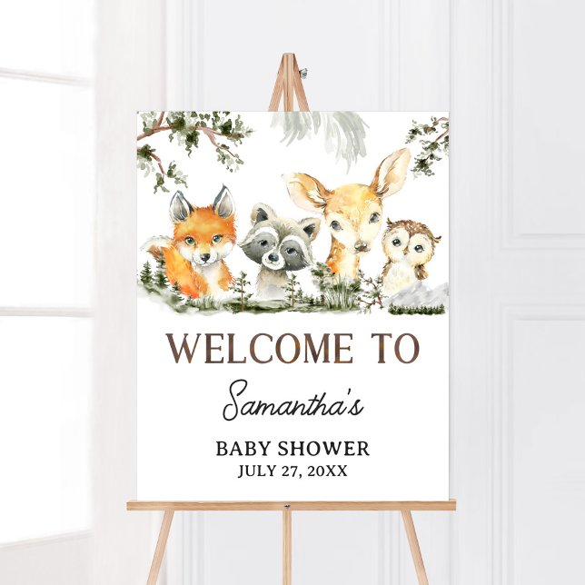 It's A Boy Woodland Animals Welcome Poster (Woodland Forest Baby Shower Welcome Sign)