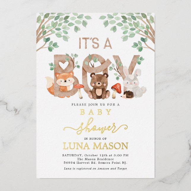 Its a Boy Woodland Baby Shower Invitation (Front)