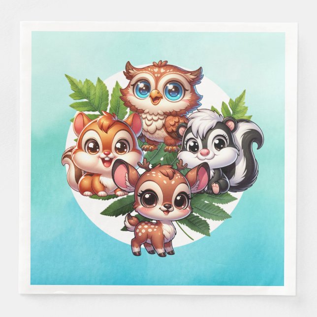 It's a Boy | Woodland Creatures Baby Shower Napkin (Front)