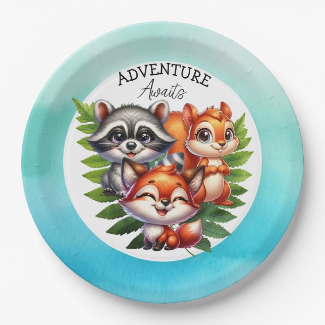 It's a Boy | Woodland Creatures Baby Shower Paper Plate (Front)