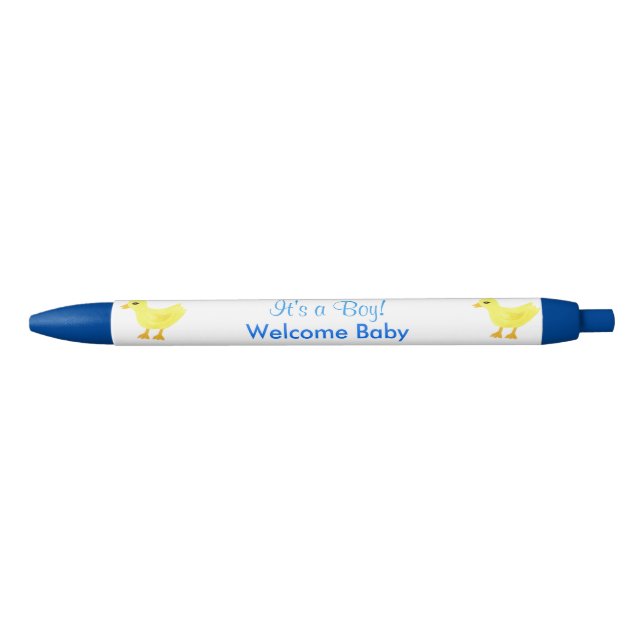 It's A Boy Yellow Ducky Welcome Baby Announcements Blue Ink Pen (Front)