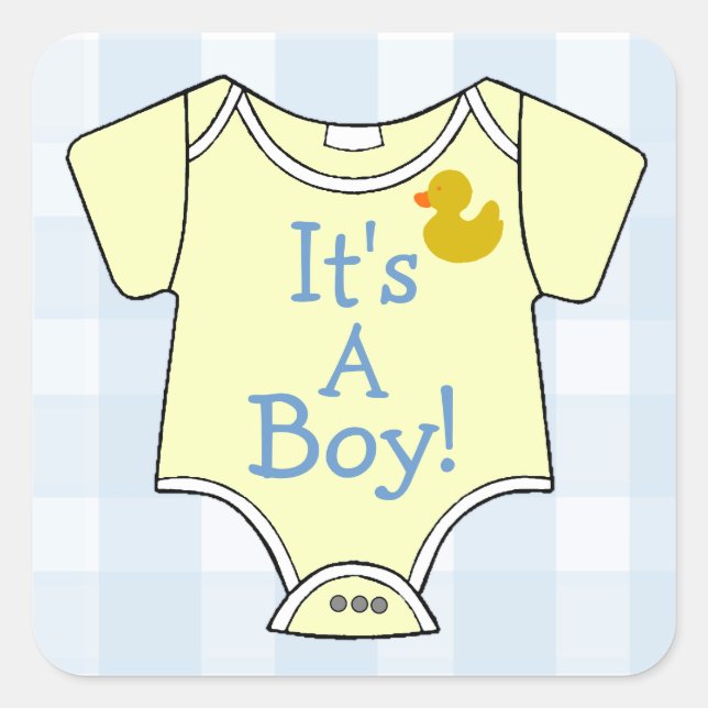It's A Boy-Yellow Onsie Square Sticker (Front)