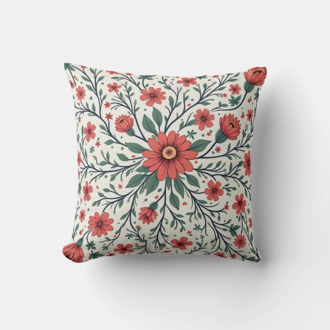 It's a bright floral pattern cushion. throw pillow (Front)