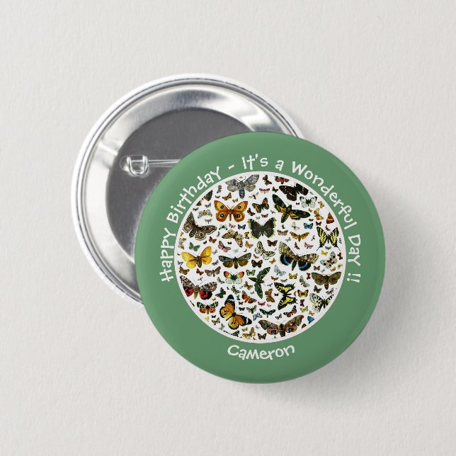 It's a Butterfly Birthday, Collage Items for Party 2 Inch Round Button (Front & Back)
