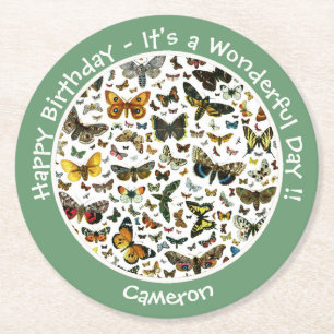 It's a Butterfly Birthday, Collage Items for Party Round Paper Coaster