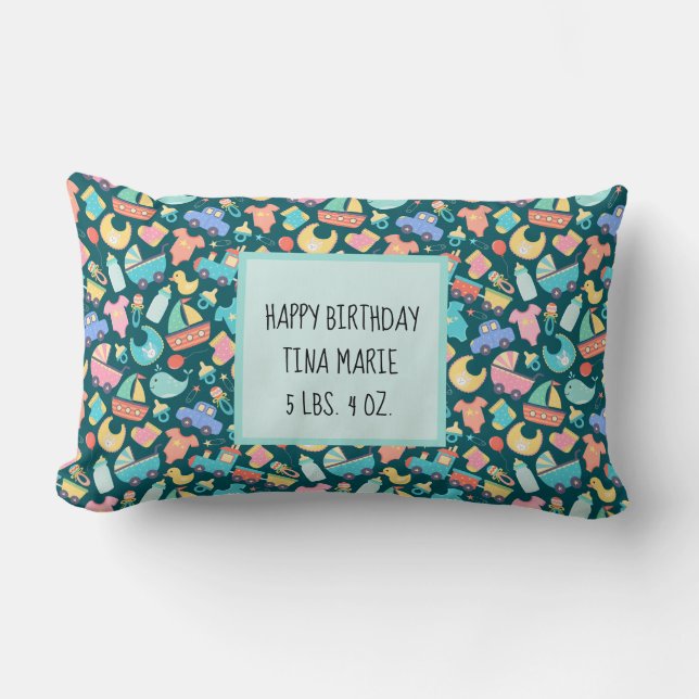 It's a Colourful Baby Shower Dark Personalized Lumbar Pillow (Front)