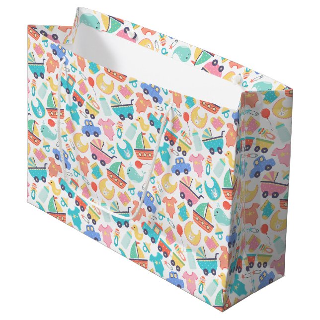 It's a Colourful Baby Shower Light Large Gift Bag (Front Angled)