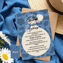It's a Cowboy Blue & Beige Baby Shower Invitation