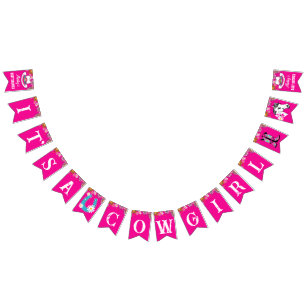 It's a cowgirl bright pink groovy retro daisy bunting flags