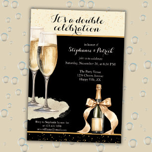 It's a Double Celebration Black Champagne Birthday Invitation