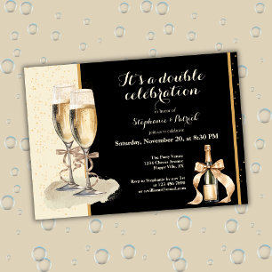 It's a Double Celebration Gold Champagne Party Invitation