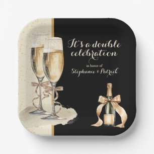 It's a Double Celebration Gold Champagne Party Paper Plate