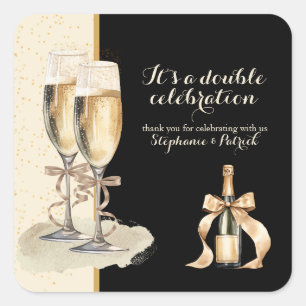 It's a Double Celebration Gold Champagne Party Square Sticker