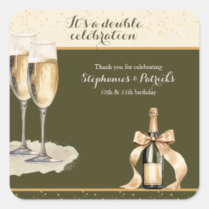 It's a Double Celebration Green Champagne Birthday Square Sticker