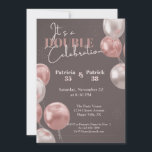 It's a Double Celebration Joint Birthday Elegant Invitation<br><div class="desc">Twice the Celebration with Our Chic Joint Birthday Invitation! This beautiful invitation showcases a dark grey background adorned with shiny, elegant balloons, perfect for setting a festive yet sophisticated tone. "It’s a Double Celebration" graces the front in a mix of script and serif fonts, with the celebrants’ names, ages, and...</div>