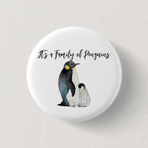 It's a family of penguins watercolor drawing 1 inch round button