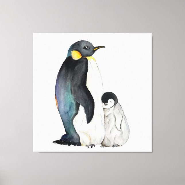 It's a family of penguins watercolor drawing canvas print (Front)
