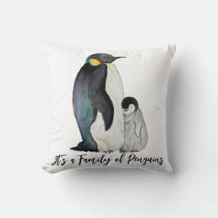 It's a family of penguins watercolor drawing throw pillow