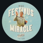 It's a Festivus Miracle Classic Round Sticker<br><div class="desc">Gather 'round the aluminum pole and celebrate the most unexpected moments of the season with this "It's a Festivus Miracle!" graphic. Featuring the legendary Frank Costanza in his peak holiday form, this design captures the hilarious energy of the Seinfeld holiday we all know and love. With its retro sunburst background...</div>
