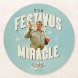 It's a Festivus Miracle Round Paper Coaster<br><div class="desc">Gather 'round the aluminum pole and celebrate the most unexpected moments of the season with this "It's a Festivus Miracle!" graphic. Featuring the legendary Frank Costanza in his peak holiday form, this design captures the hilarious energy of the Seinfeld holiday we all know and love. With its retro sunburst background...</div>