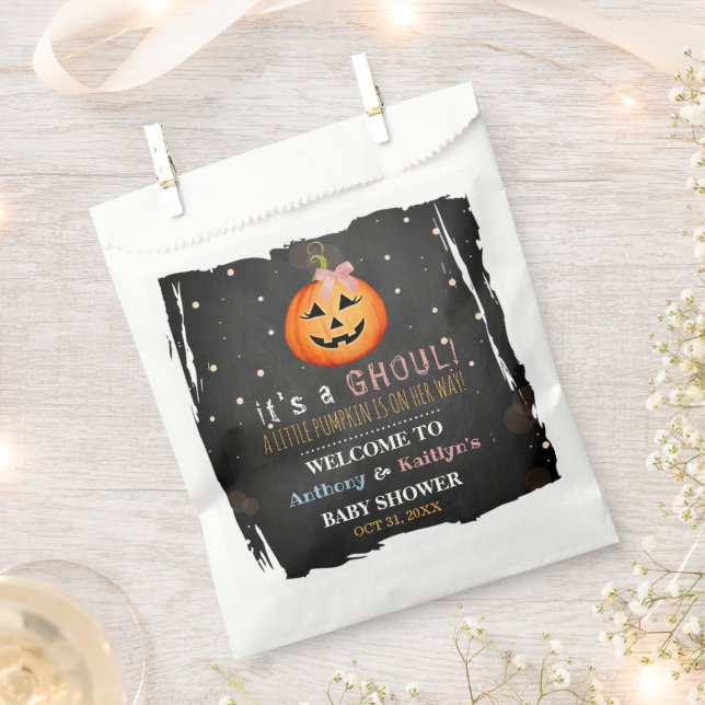 It's A Ghoul! Little Pumpkin Halloween Baby Shower Favour Bag (Clipped)