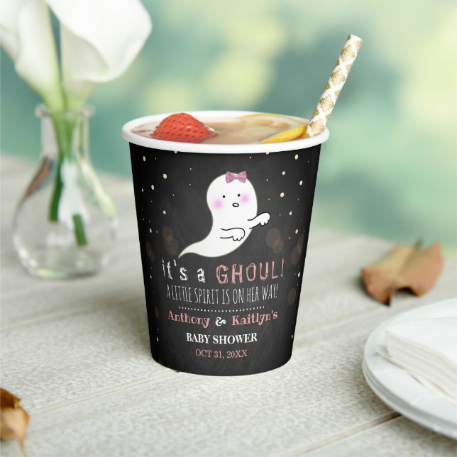 It's A Ghoul! Little Spirit Halloween Baby Shower Paper Cups (Insitu)