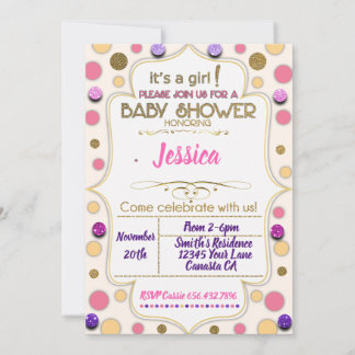 its a Gir Pink Polka dot baby shower invitation