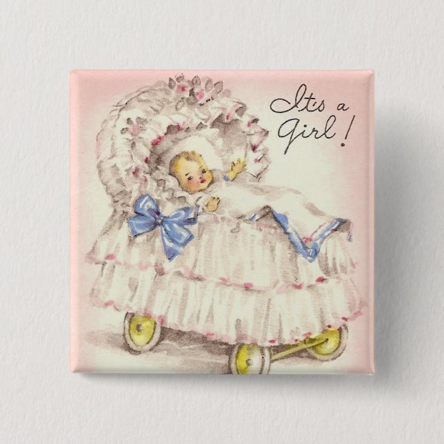 It's a girl! 2 inch square button (Front)