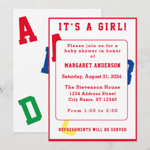 It's a Girl ABC Themed Invitation