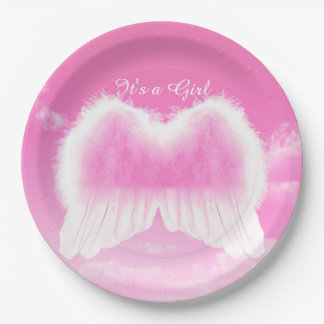 It's a Girl Angel Wings Paper Plates 9"
