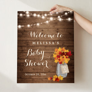 Its A Girl Autumn Leaves String Lights Baby Shower Poster