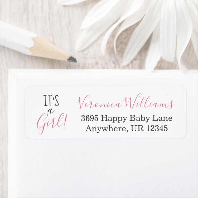 It's a Girl! Baby Announcement Pink Return Address (Insitu)