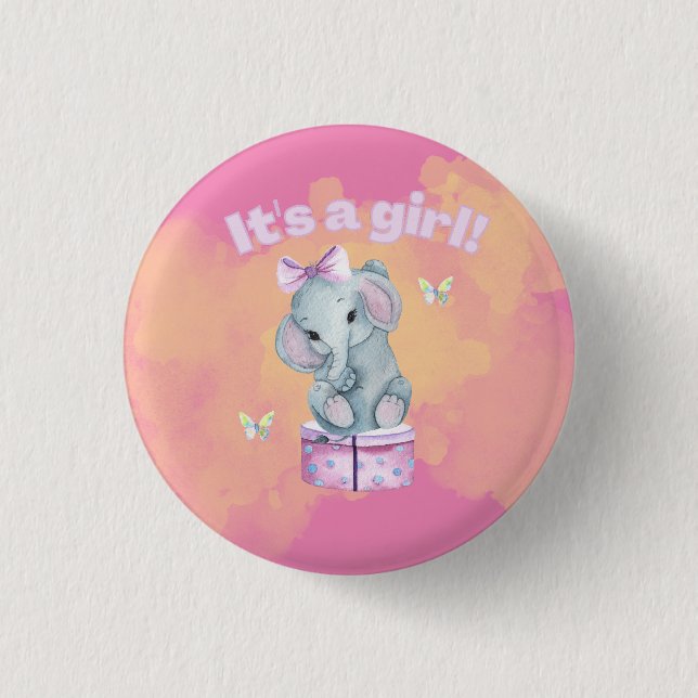 It's a Girl! baby elephant  1 Inch Round Button (Front)