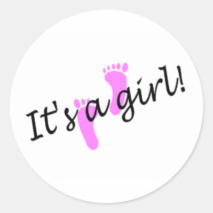 Its A Girl Baby Footprints Classic Round Sticker