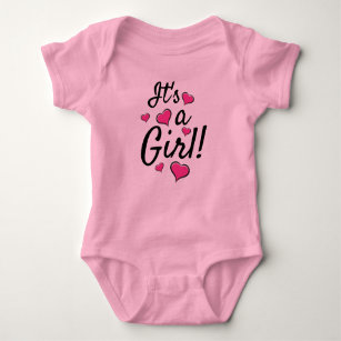 It's  a Girl! Baby Gender Reveal with Pink Hearts Baby Bodysuit