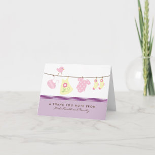 It's a Girl Baby Laundry Thank You Card (purple)