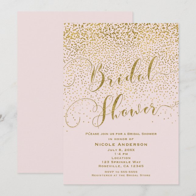 It's A Girl Baby Shower Blush Pink & Gold Confetti Invitation (Front/Back)