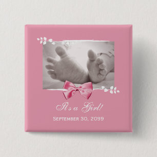 Its a Girl Baby Shower Elegant Birth Announcement 2 Inch Square Button