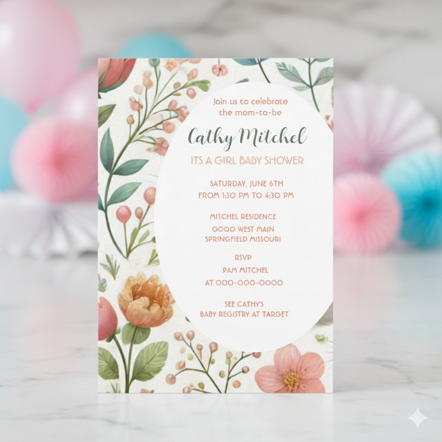 Its A Girl Baby Shower Floral Invitation (Creator Uploaded)