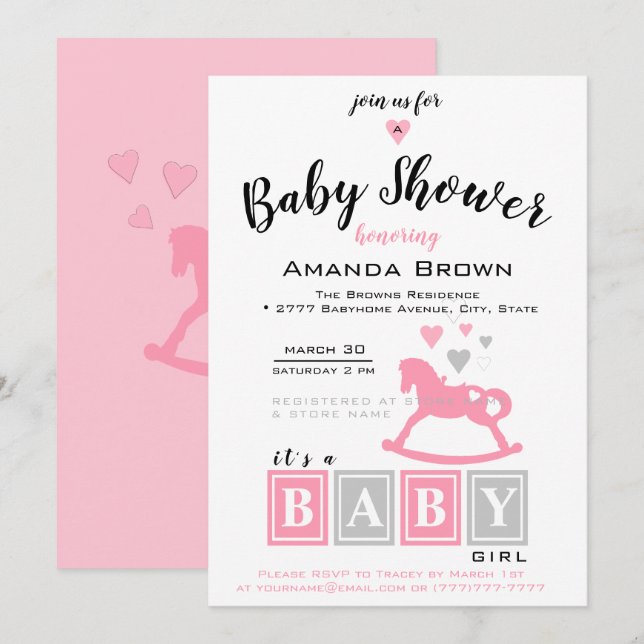 It's a Girl Baby Shower Invitation (Front/Back)