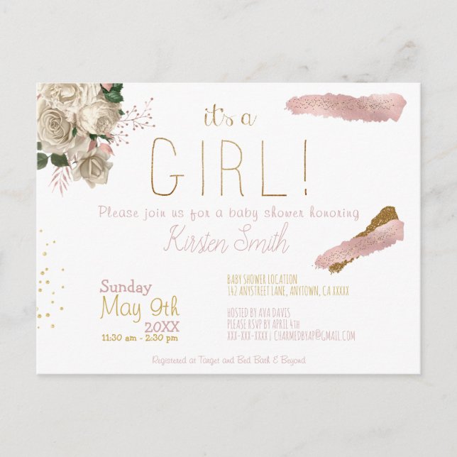 It's a Girl Baby Shower Invitation Postcard (Front)