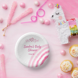 ITS A GIRL BABY SHOWER PINK RAINBOW PASTEL RETRO PAPER PLATE