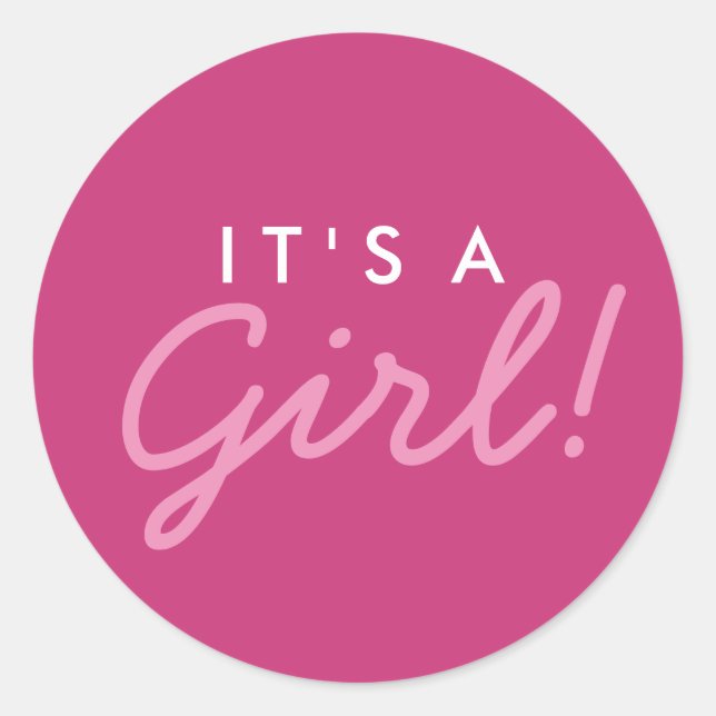 It's A Girl Baby Shower Sticker - Pink and White (Front)