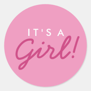 It's A Girl Baby Shower Sticker - Pink and White