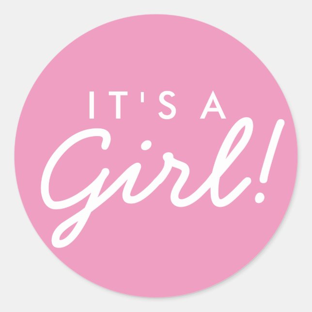 It's A Girl Baby Shower Sticker - Pink and White (Front)