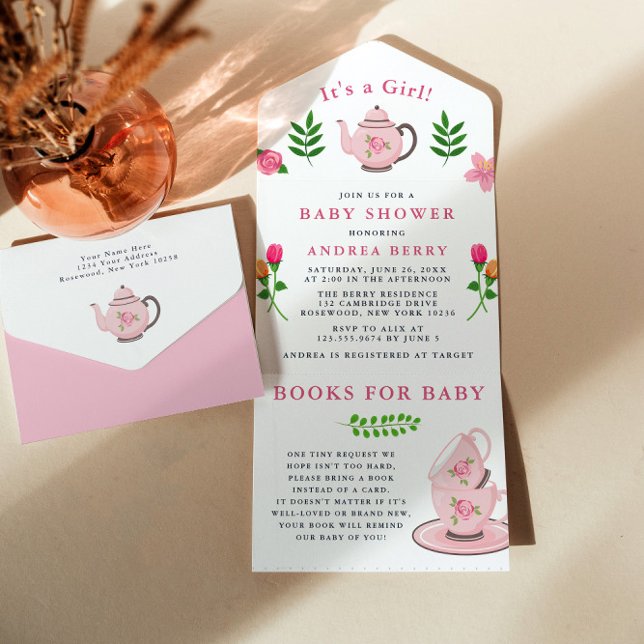 It's a Girl Baby Shower Tea Party All In One Invitation (Creator Uploaded)
