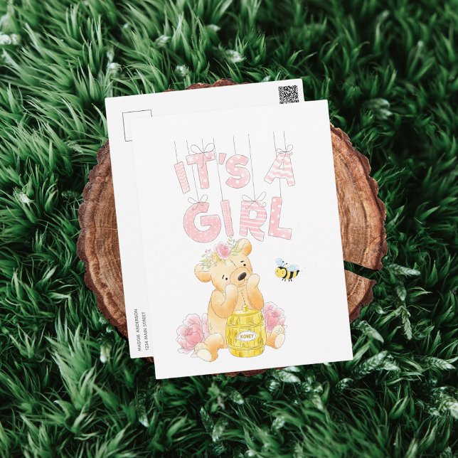 It's A Girl Baby Shower Teddy Bear Postcard (Creator Uploaded)