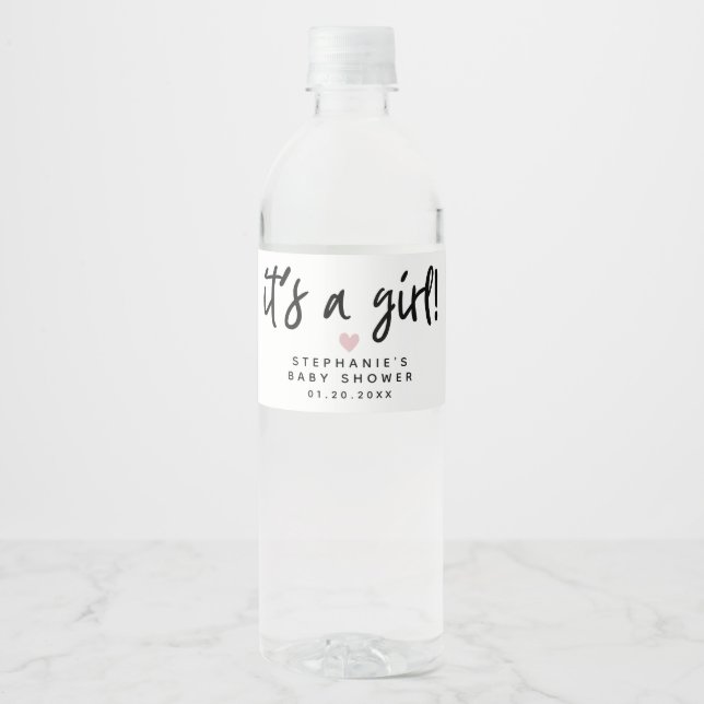 It's A Girl Baby Shower Water Bottle Label (Front)